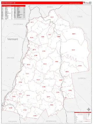 Grafton County, NH RedLine style ZIP Code wall map