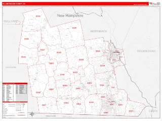 Hillsborough County, NH RedLine style ZIP Code wall map