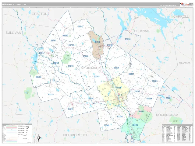 Merrimack County, NH ZIP Code Wall Map, Classic style