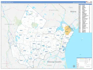 Rockingham County, NH Business Reference style ZIP Code wall map