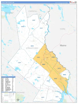 Strafford County, NH Business Reference style ZIP Code wall map