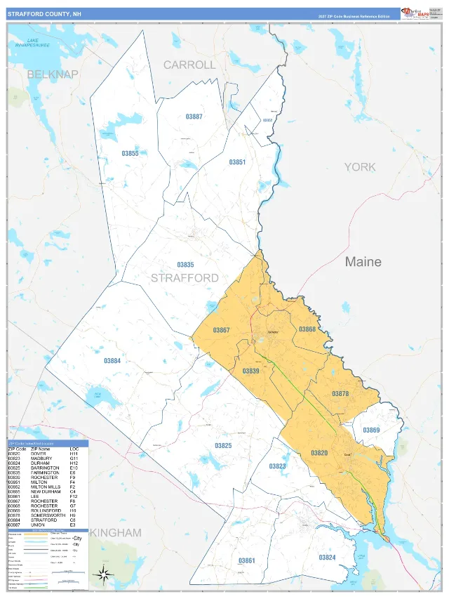 Strafford County, NH ZIP Code Wall Map, Business Reference style
