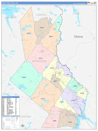 Strafford County, NH ColorCast style ZIP Code wall map
