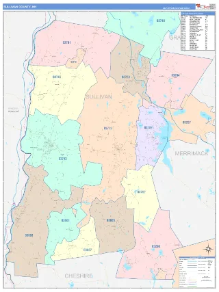 Sullivan County, NH ColorCast style ZIP Code wall map