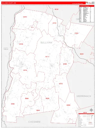Sullivan County, NH RedLine style ZIP Code wall map