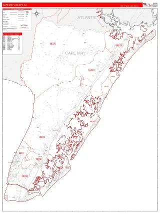 Cape May County, NJ RedLine style ZIP Code wall map