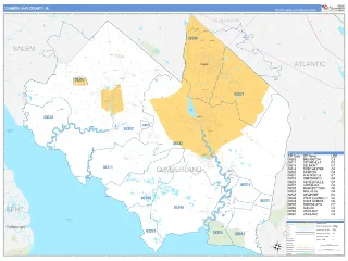Cumberland County, NJ Business Reference style ZIP Code wall map
