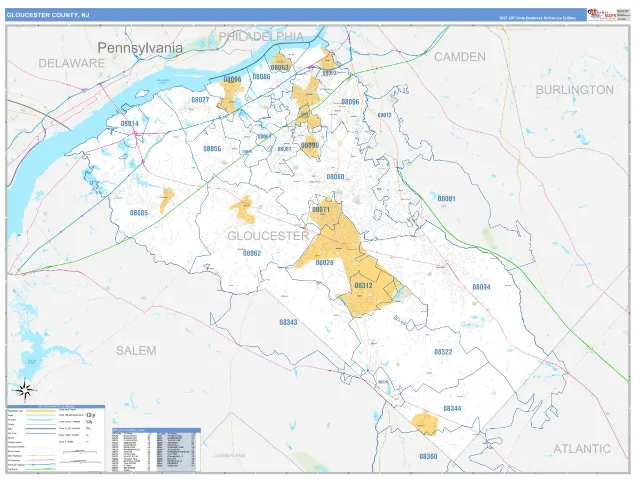Gloucester County, NJ ZIP Code Wall Map, Business Reference style