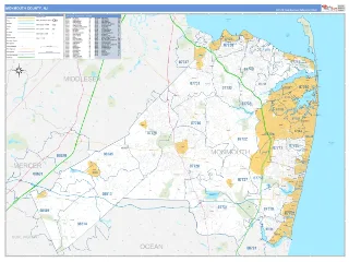 Monmouth County, NJ Business Reference style ZIP Code wall map