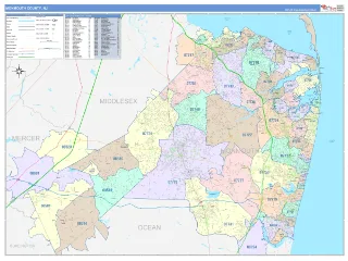 Monmouth County, NJ ColorCast style ZIP Code wall map