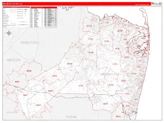 Monmouth County, NJ RedLine style ZIP Code wall map