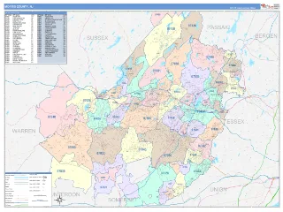 Morris County, NJ ColorCast style ZIP Code wall map