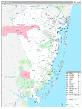 Ocean County, NJ Classic style ZIP Code wall map