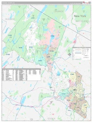 Passaic County, NJ Classic style ZIP Code wall map