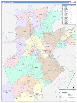Somerset County, NJ ColorCast style ZIP Code wall map