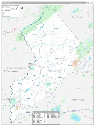 Warren County, NJ Classic style ZIP Code wall map