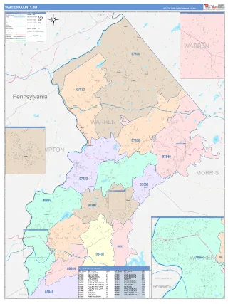 Warren County, NJ ColorCast style ZIP Code wall map