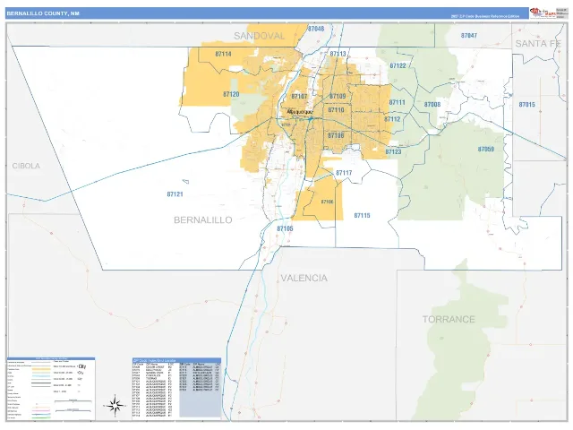 Bernalillo County, NM ZIP Code Wall Map, Business Reference style