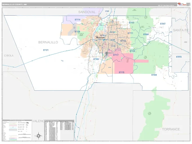 Bernalillo County, NM ZIP Code Wall Map, Classic style