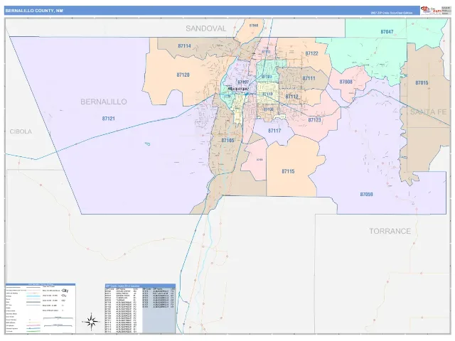 Bernalillo County, NM ZIP Code Wall Map, ColorCast style