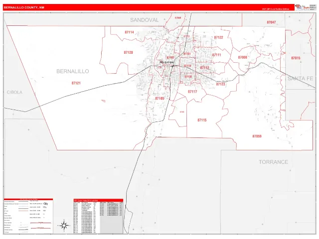 Bernalillo County, NM ZIP Code Wall Map, RedLine style