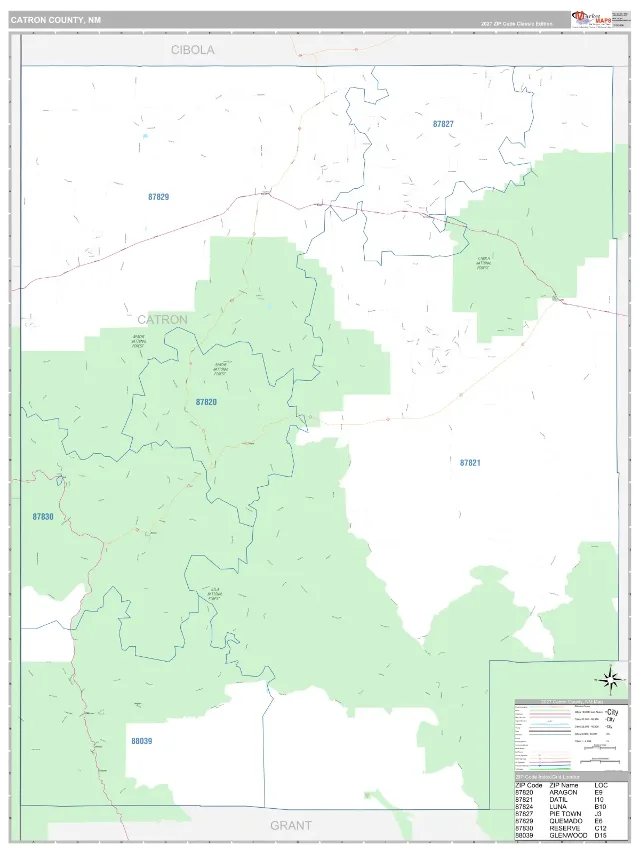 Catron County, NM ZIP Code Wall Map, Classic style