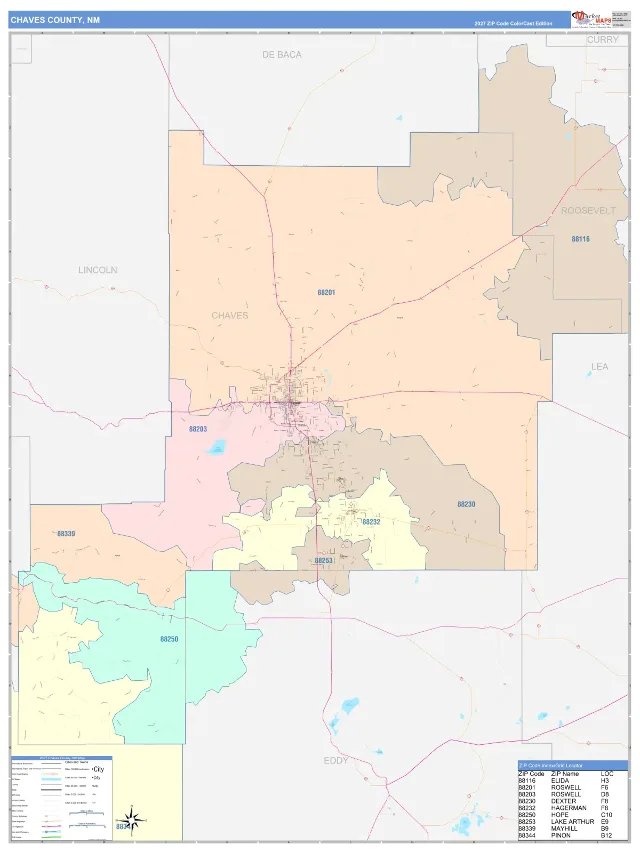 Chaves County, NM ZIP Code Wall Map, ColorCast style