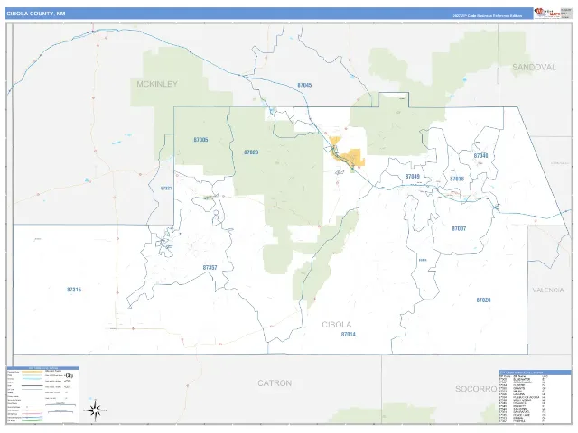 Cibola County, NM ZIP Code Wall Map, Business Reference style