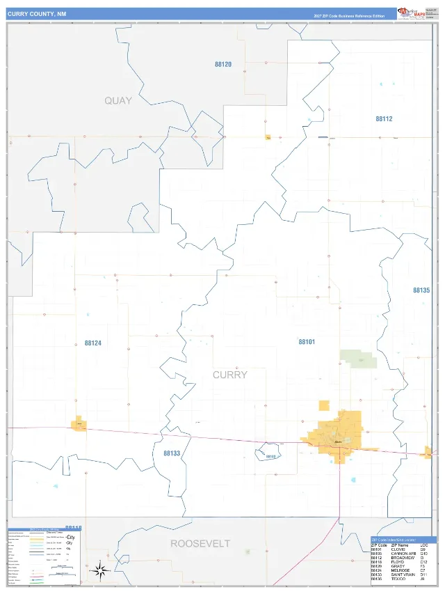 Curry County, NM ZIP Code Wall Map, Business Reference style