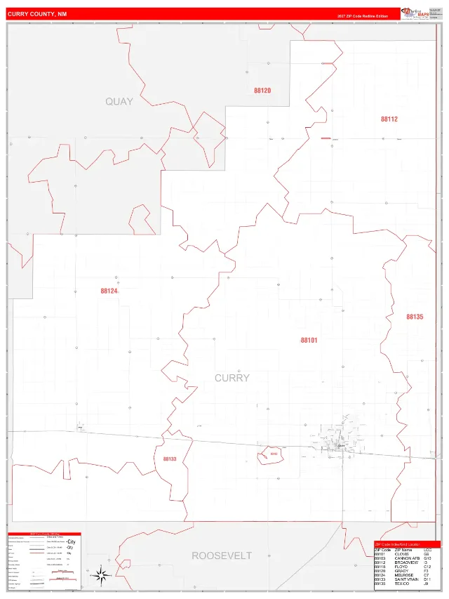 Curry County, NM ZIP Code Wall Map, RedLine style