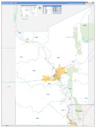 Dona Ana County, NM Business Reference style ZIP Code wall map