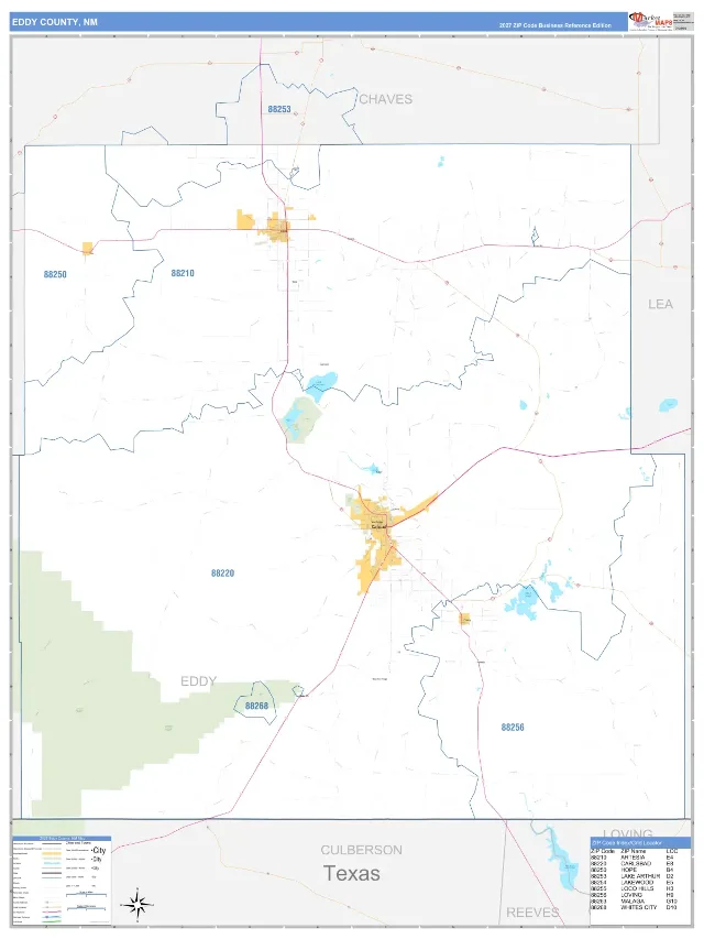 Eddy County, NM ZIP Code Wall Map, Business Reference style
