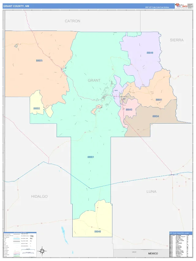 Grant County, NM ZIP Code Wall Map, ColorCast style