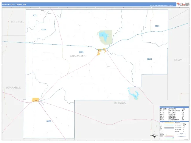 Guadalupe County, NM ZIP Code Wall Map, Business Reference style