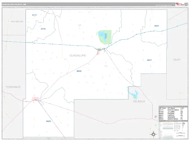 Guadalupe County, NM ZIP Code Wall Map, Classic style