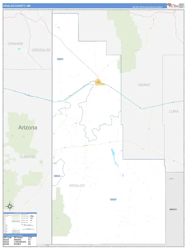 Hidalgo County, NM ZIP Code Wall Map, Business Reference style