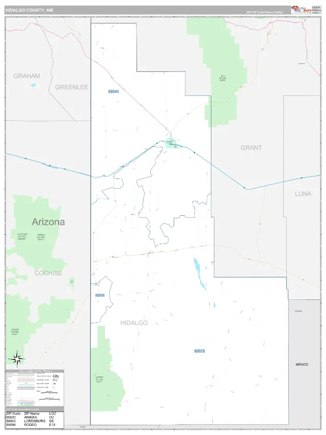 Hidalgo County, NM ZIP Code Wall Map, Classic style