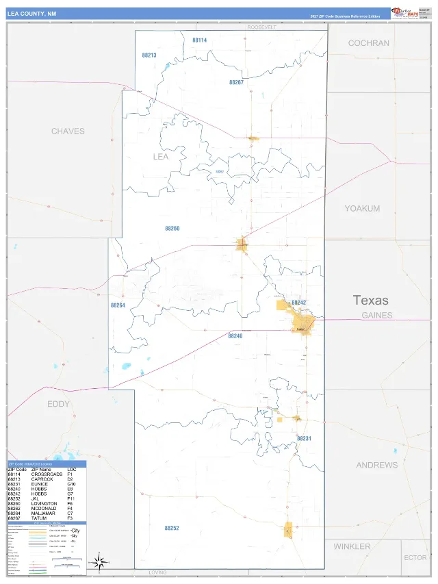 Lea County, NM ZIP Code Wall Map, Business Reference style