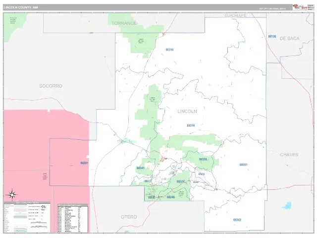 Lincoln County, NM ZIP Code Wall Map, Classic style