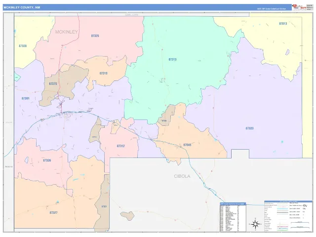 McKinley County, NM ZIP Code Wall Map, ColorCast style