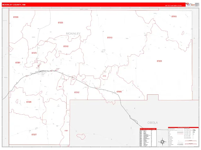 McKinley County, NM ZIP Code Wall Map, RedLine style