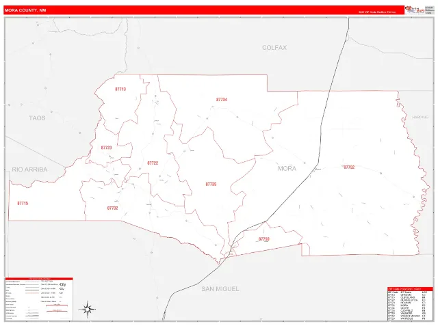 Mora County, NM ZIP Code Wall Map, RedLine style