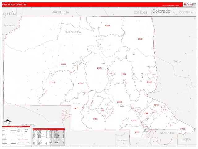 Rio Arriba County, NM ZIP Code Wall Map, RedLine style