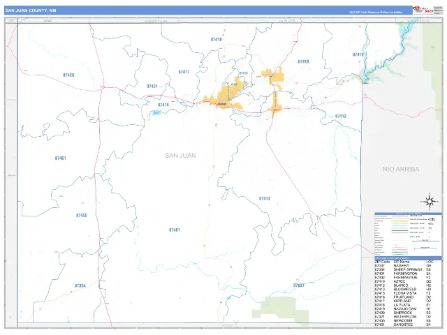 San Juan County, NM ZIP Code Wall Map, Business Reference style