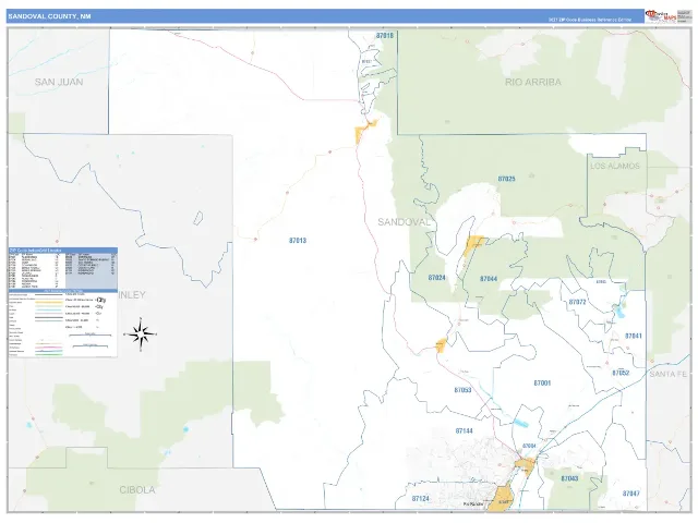 Sandoval County, NM ZIP Code Wall Map, Business Reference style