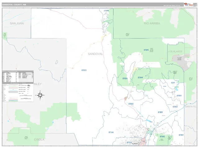 Sandoval County, NM ZIP Code Wall Map, Classic style