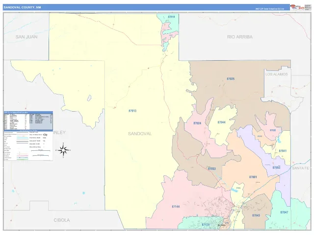 Sandoval County, NM ZIP Code Wall Map, ColorCast style