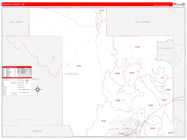 Sandoval County, NM ZIP Code Wall Map, RedLine style