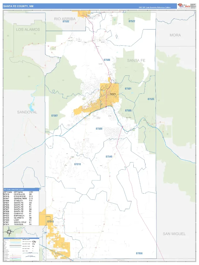 Santa Fe County, NM ZIP Code Wall Map, Business Reference style