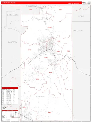 Santa Fe County, NM RedLine style ZIP Code wall map
